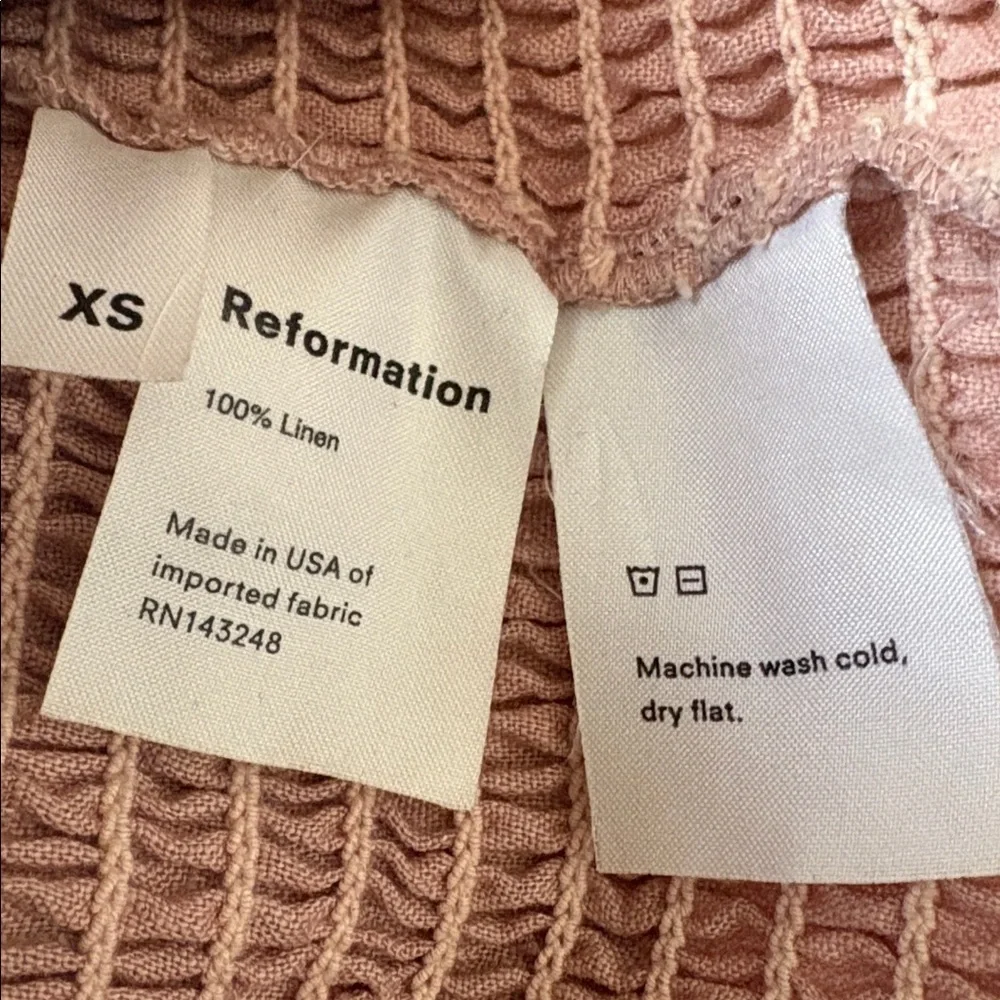 The Reformation Maple Blush Rose Pink Linen Crop Top Ruching & Square Neckline